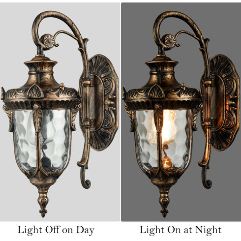 Bronze Outdoor Light Fixture Hammered Glass Wall Lantern Light